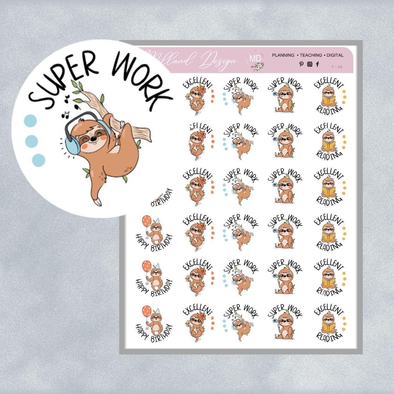 Sloth General Merit Stickers