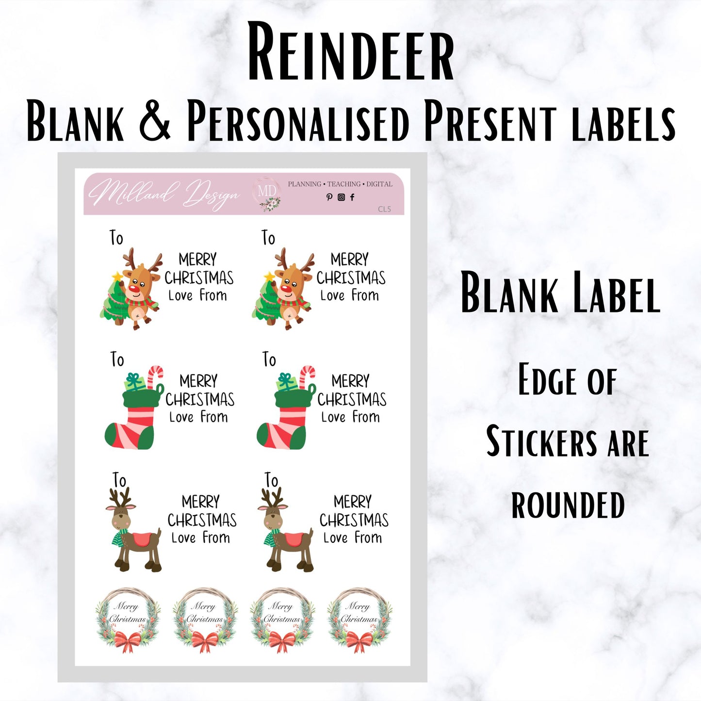 Reindeer Blank & Personalised Christmas Present Labels