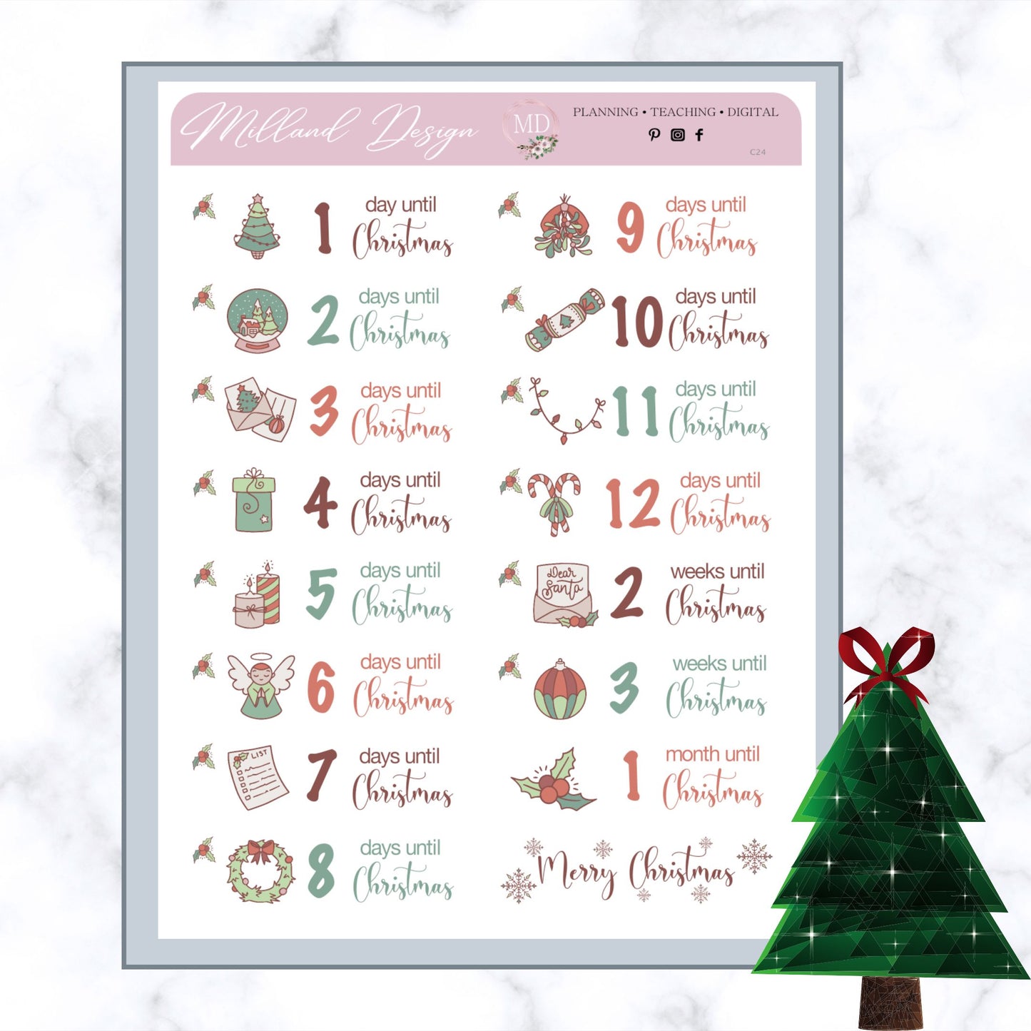 Pastel Christmas Countdown Stickers