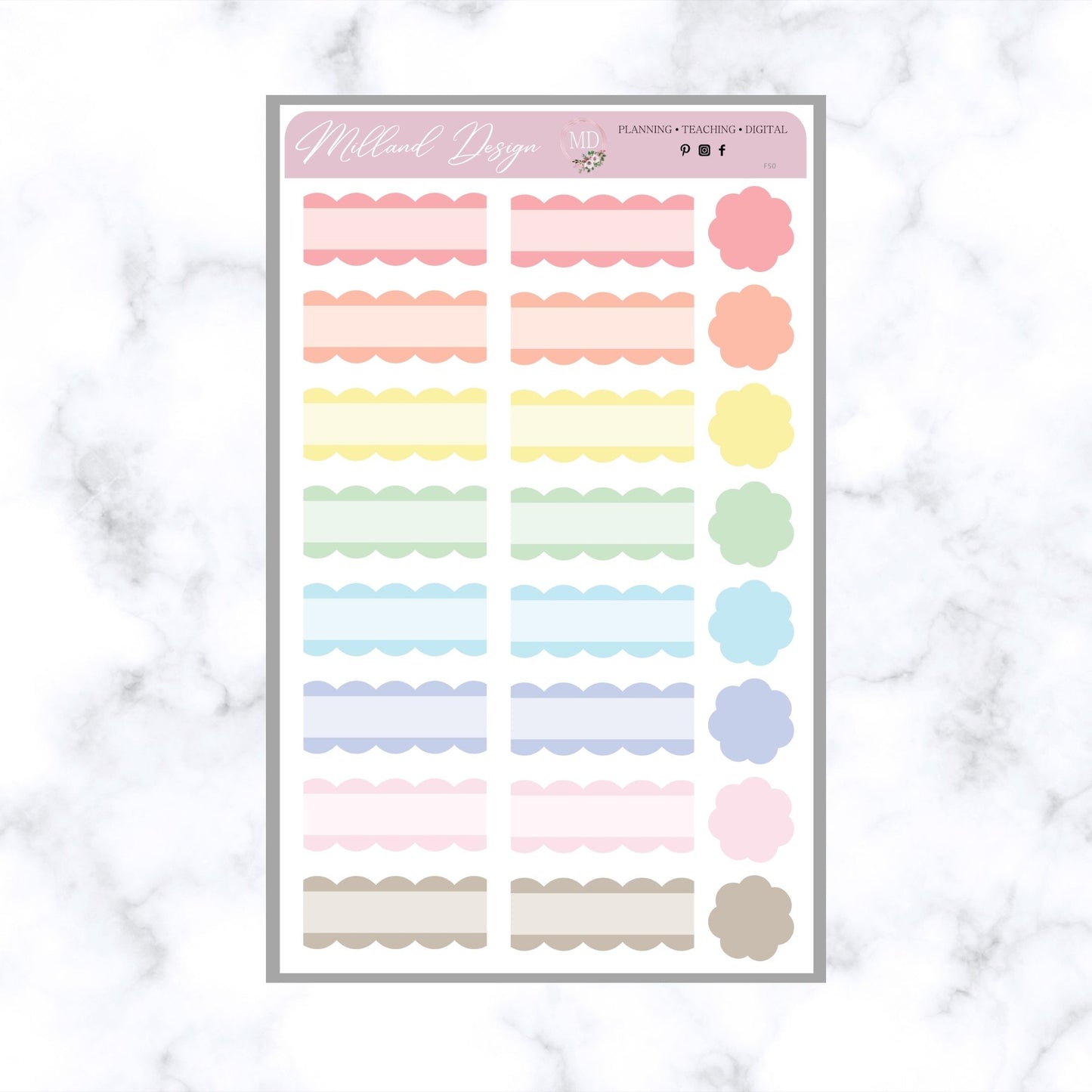 Scallop Edge Quarter Box Functional Sticker