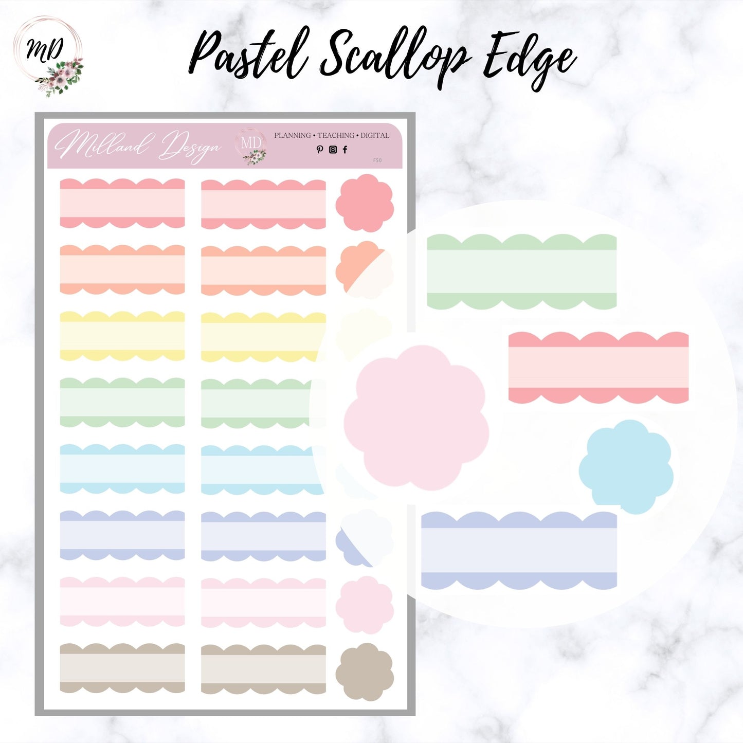 Scallop Edge Quarter Box Functional Sticker
