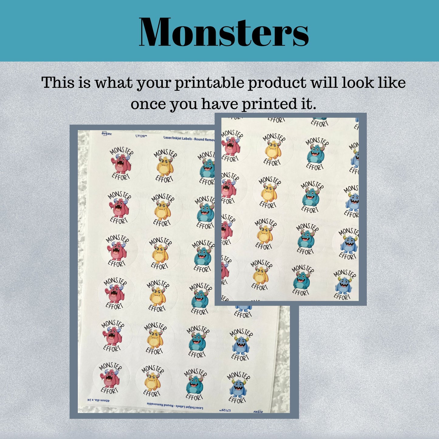 Monster Printable Teaching Stickers
