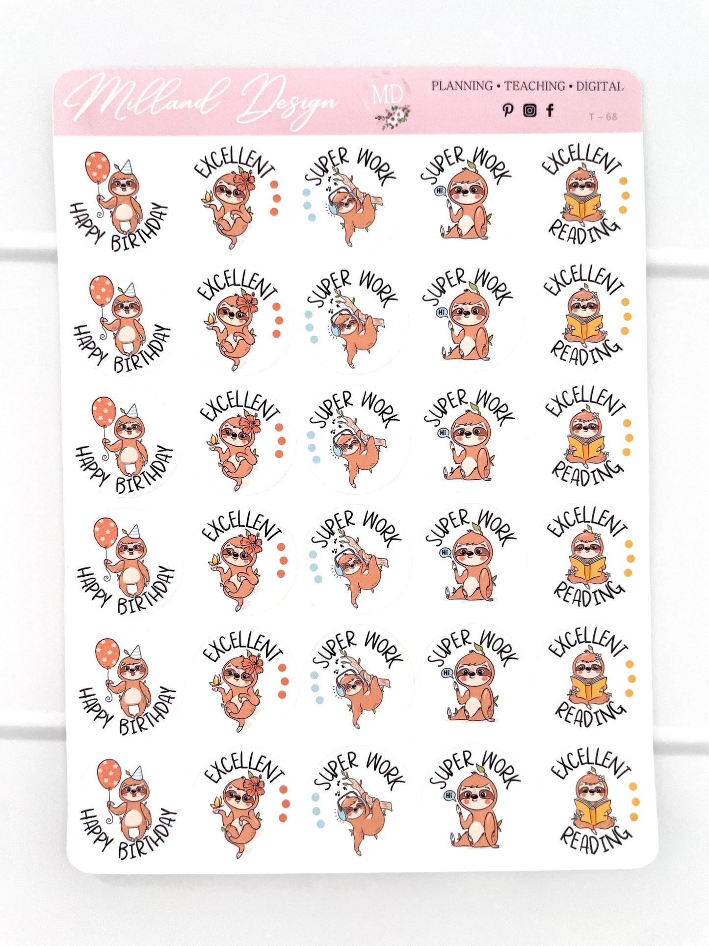 Sloth General Merit Stickers