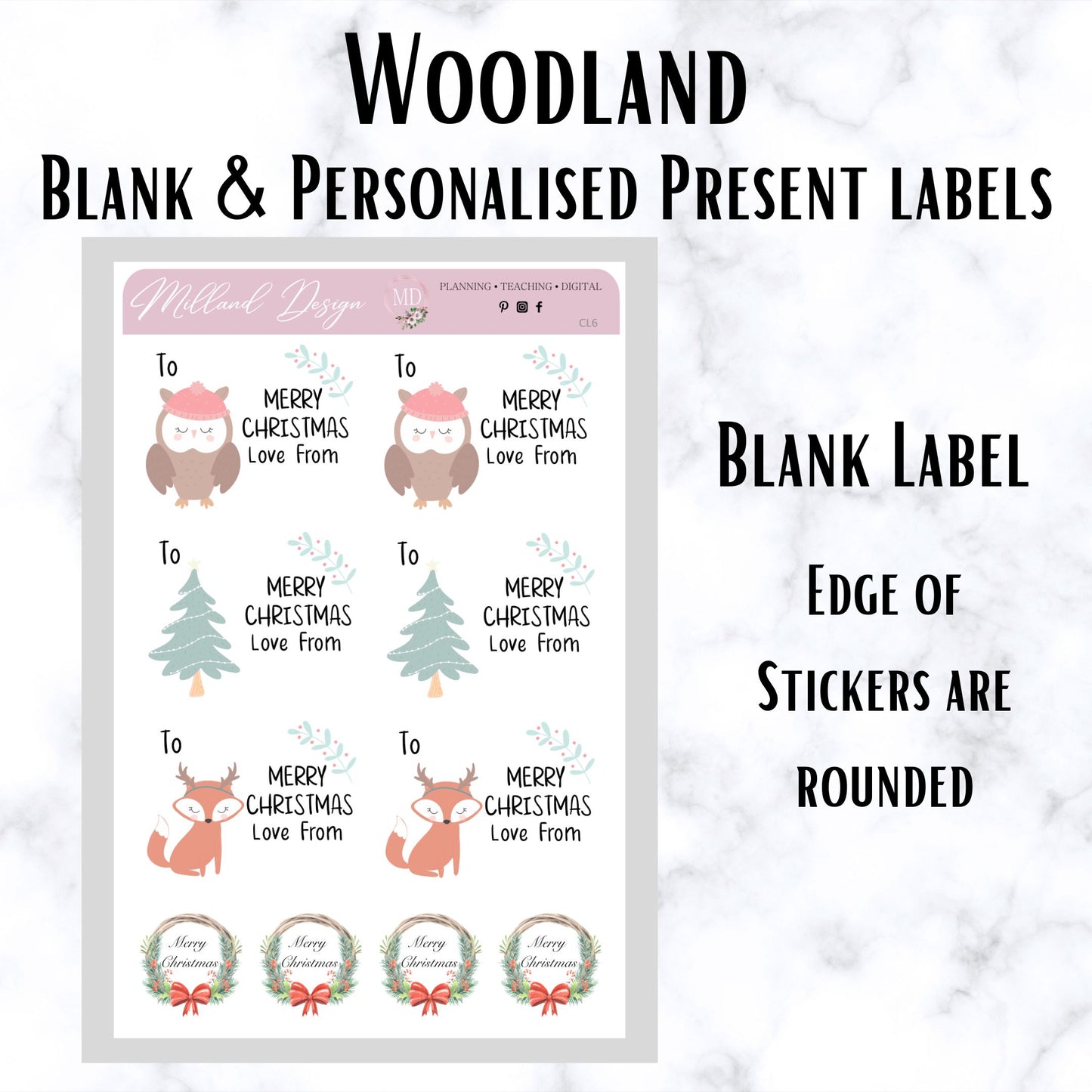 Woodland Blank & Personalised Christmas Present Labels