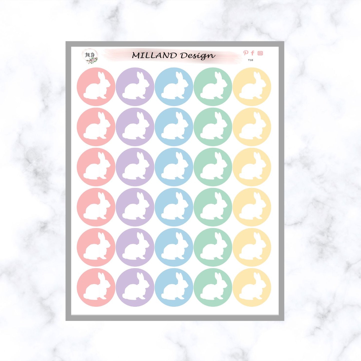 Pastel Bunnies Easter stickers sheet for planners and teachers