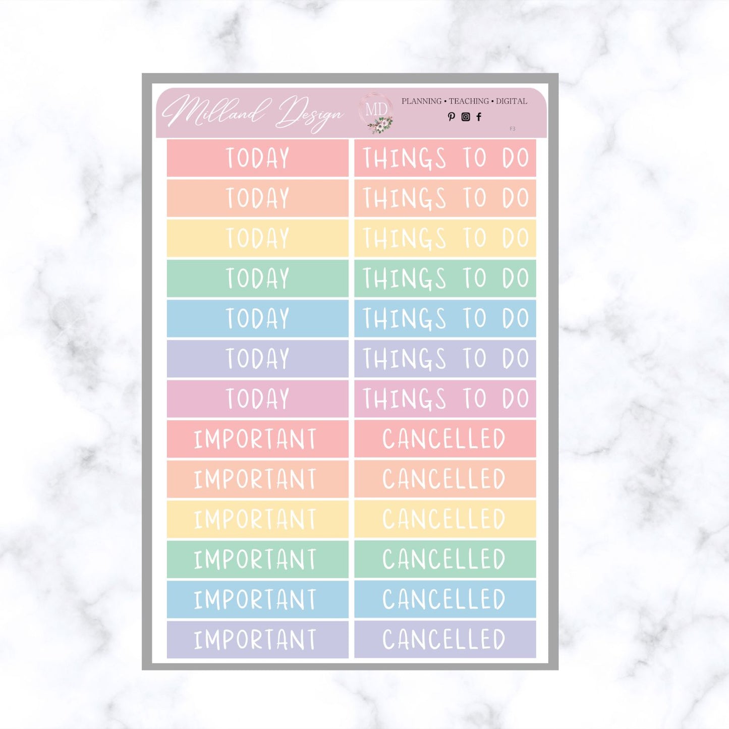 Pastel Mixed Headers - Cancelled, Today, Important, Things to do