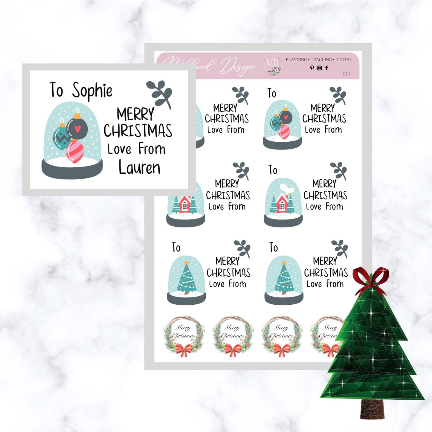 Snow Globe Blank & Personalised Christmas Present Labels