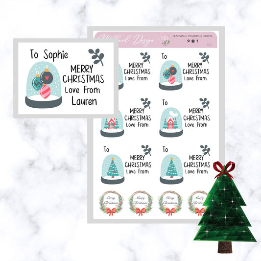 Snow Globe Blank & Personalised Christmas Present Labels