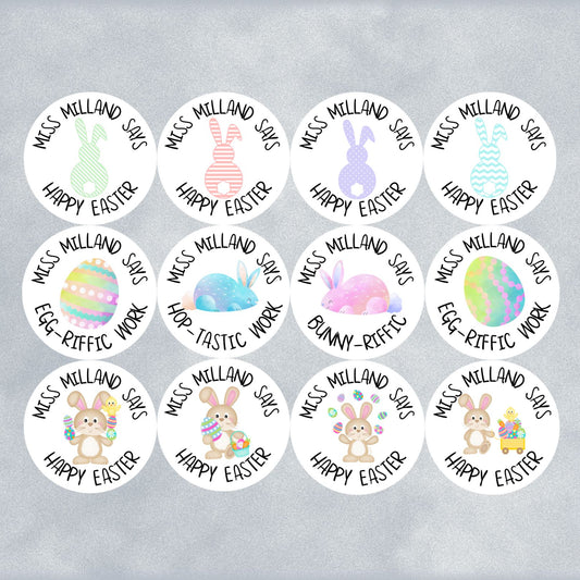 Easter Personalised teaching sticker merits with bunny and eggs - Sticker Products
