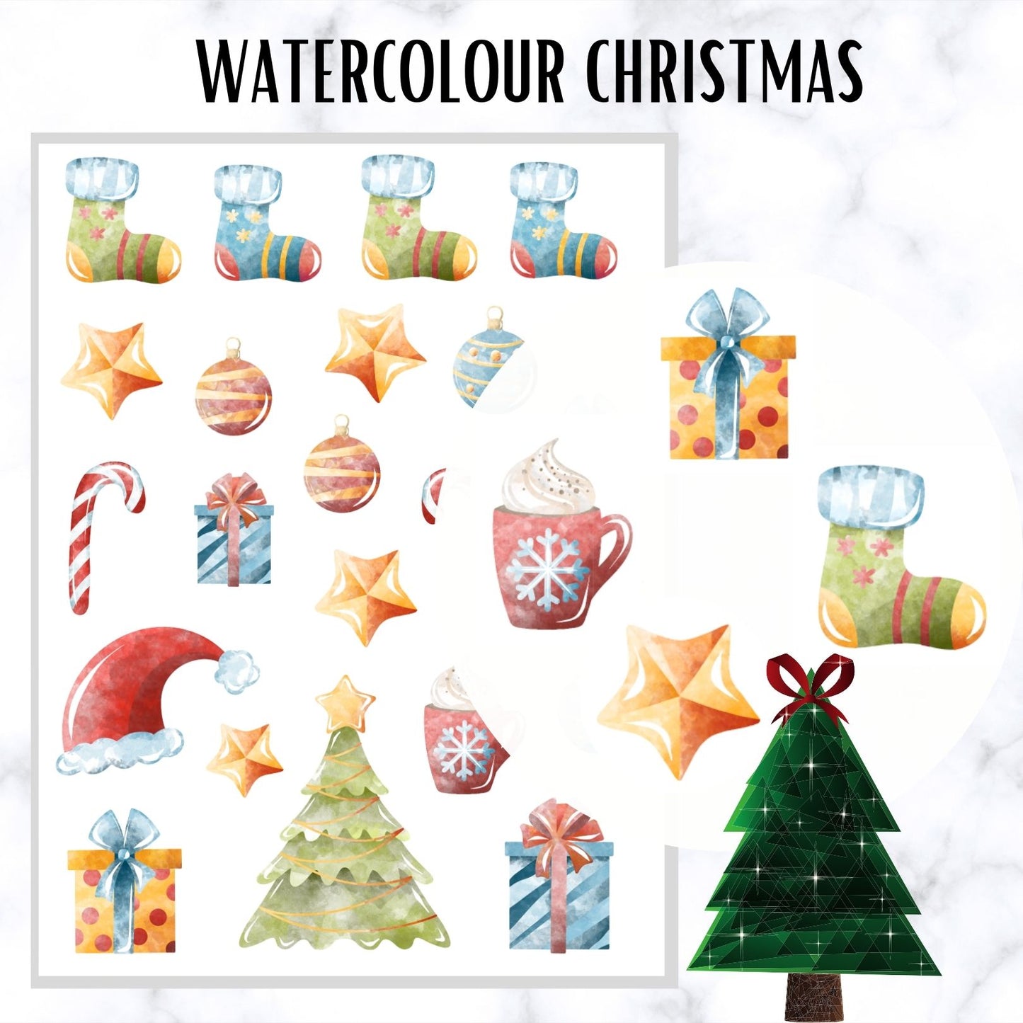 Watercolour Christmas Stickers