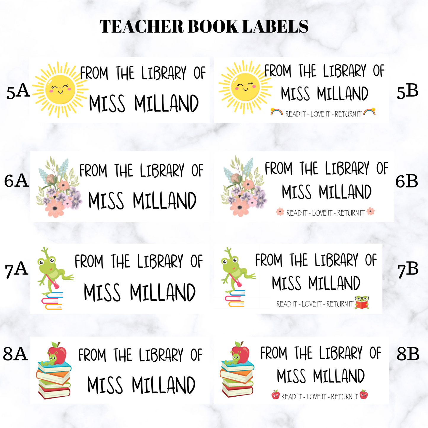 Teacher Book Labels