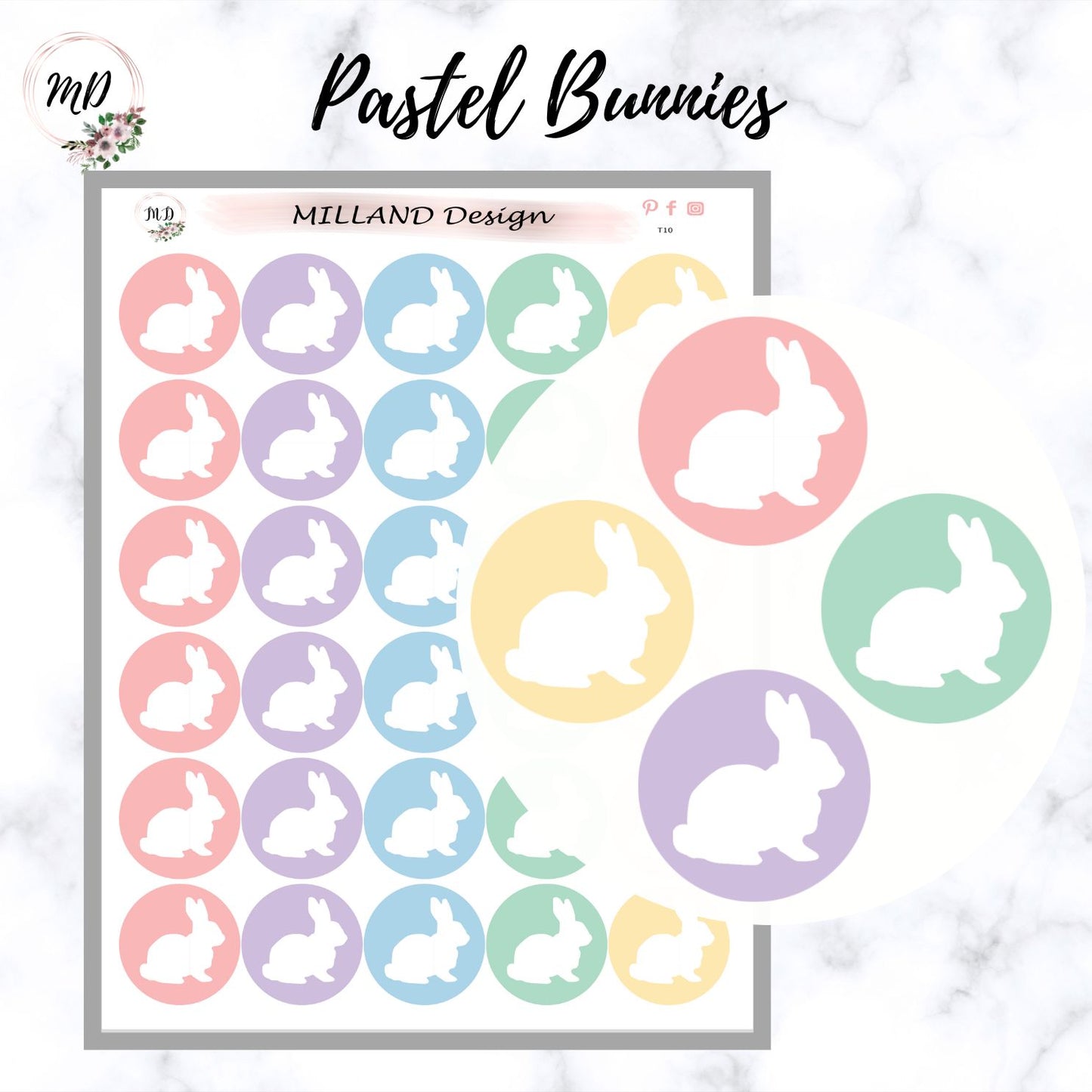 Pastel Bunnies Easter stickers sheet for planners and teachers