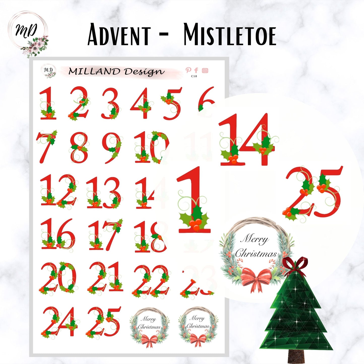 Christmas Mistletoe Advent Stickers