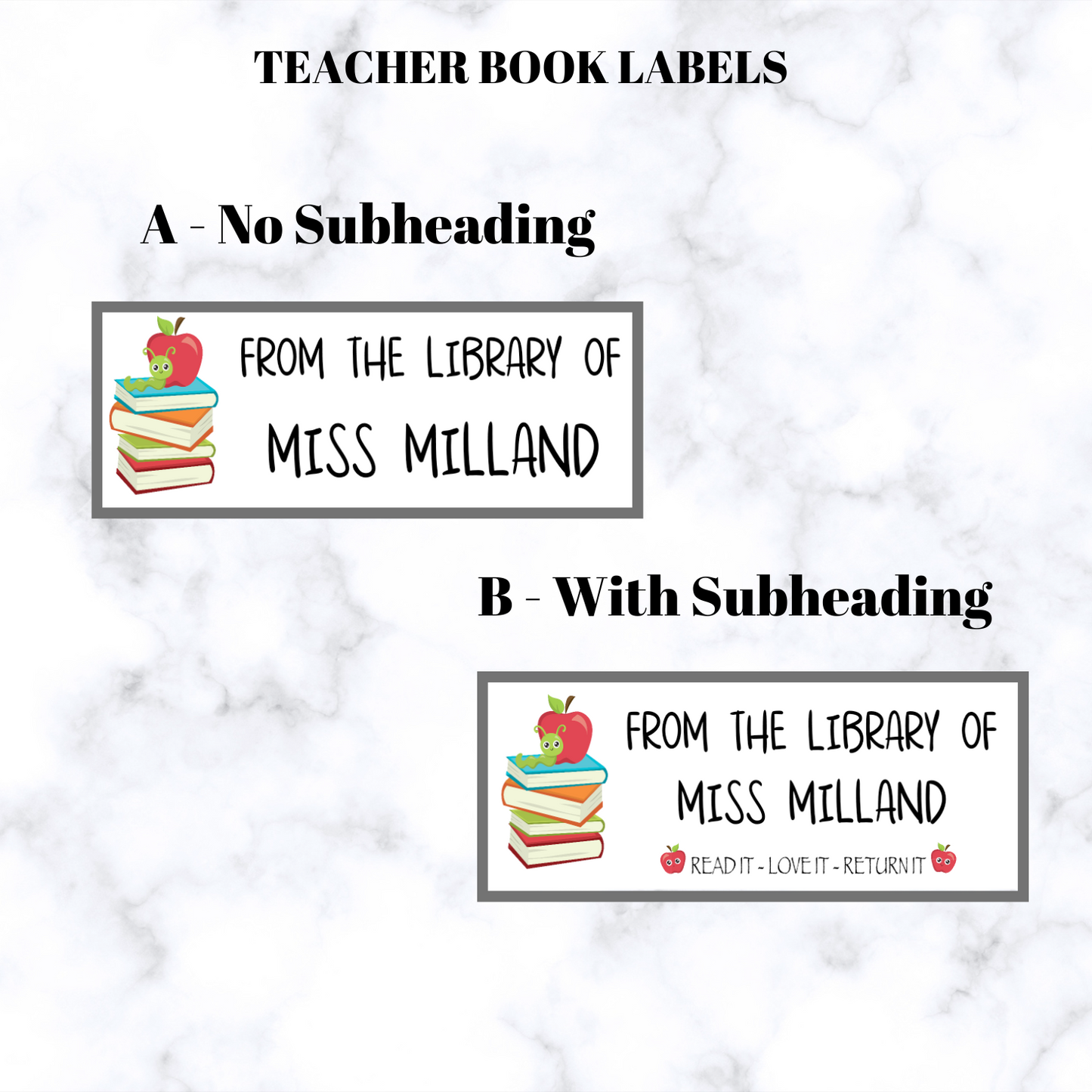 Teacher Book Labels