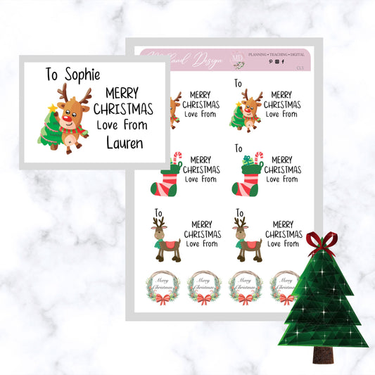 Reindeer Blank & Personalised Christmas Present Labels
