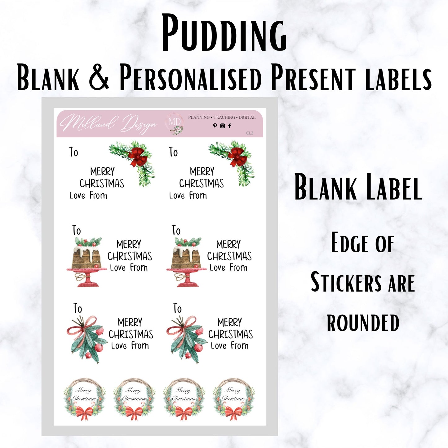 Pudding Blank & Personalised Christmas Present Labels