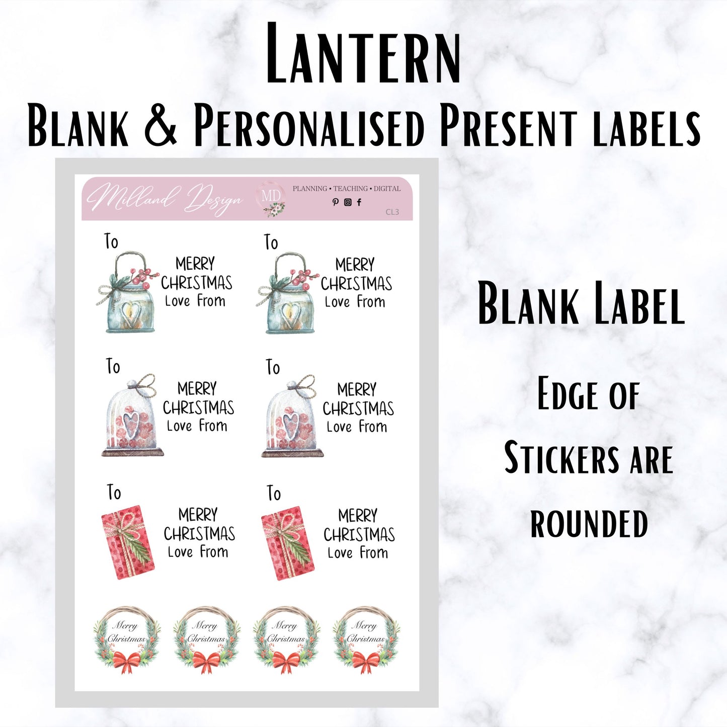 Lantern Blank & Personalised Christmas Present Labels