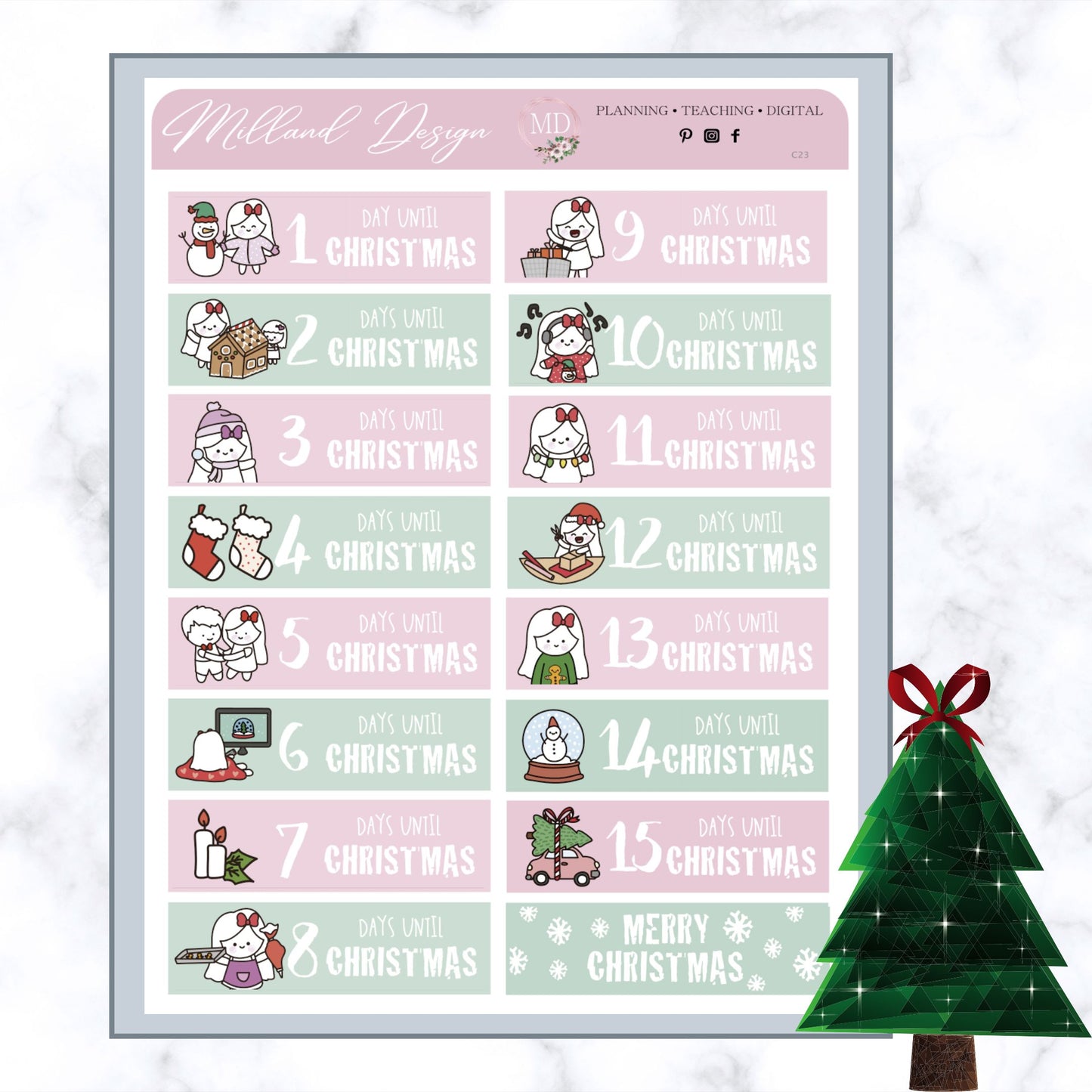 Cute Christmas Countdown Stickers