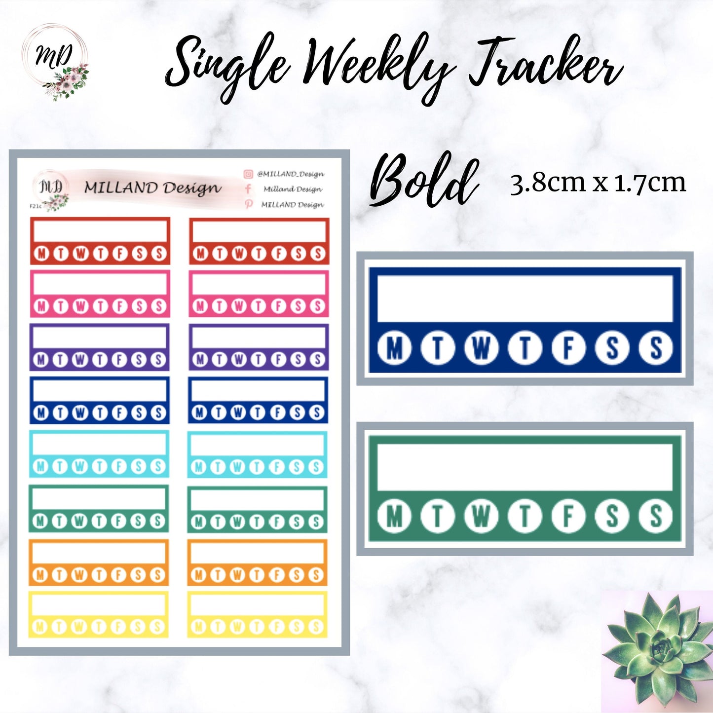 Single Weekly Tracker | Planner sticker | Weekly Tracker | pastel | bold | LBD | Habit tracker | Weekly habit tracker | Tracker sticker