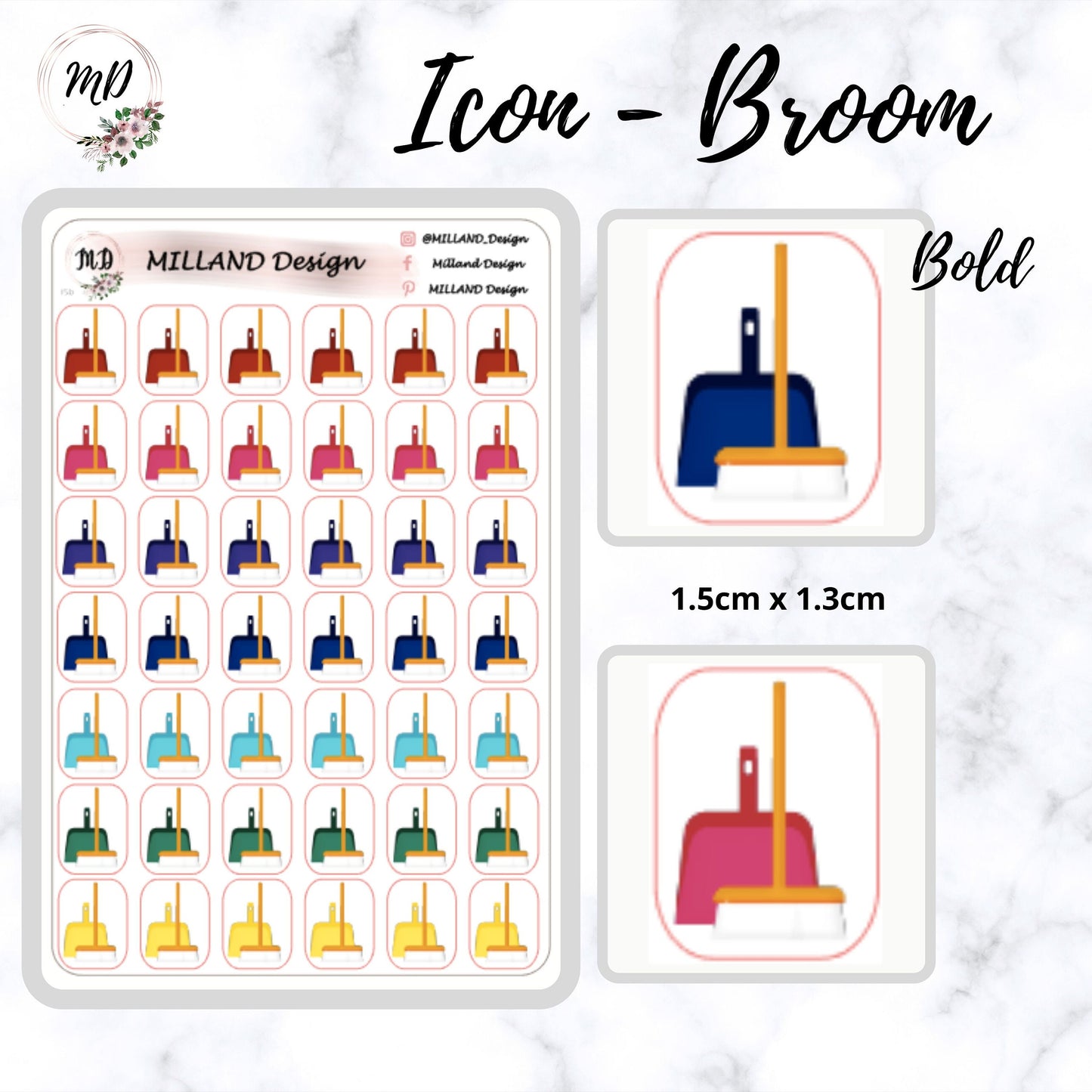 Broom, chores Icon Stickers for planner | Planner Sticker | Cleaning Sticker | cleaning icon | Housework sticker | housework icon