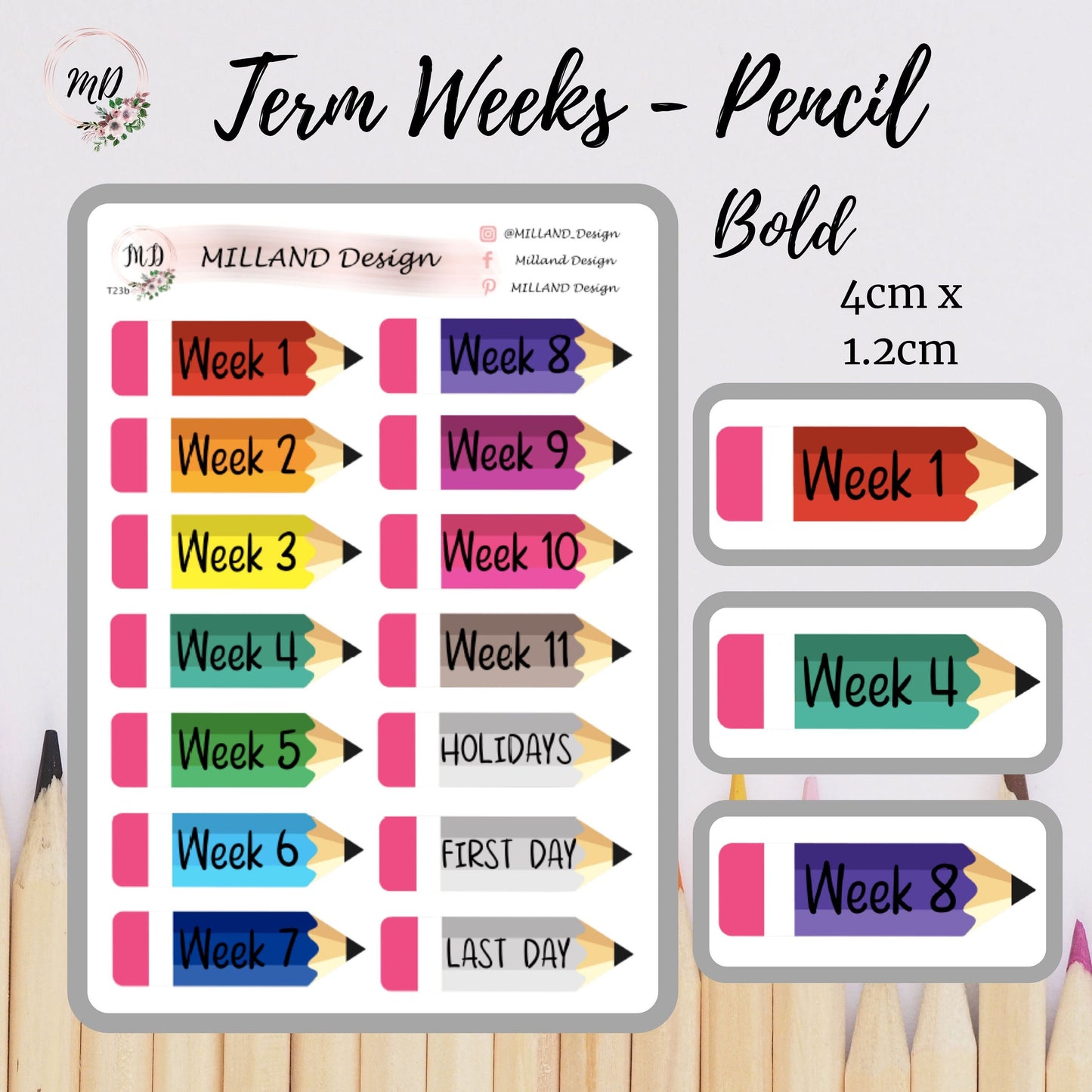 School Term Weeks Pencil Stickers