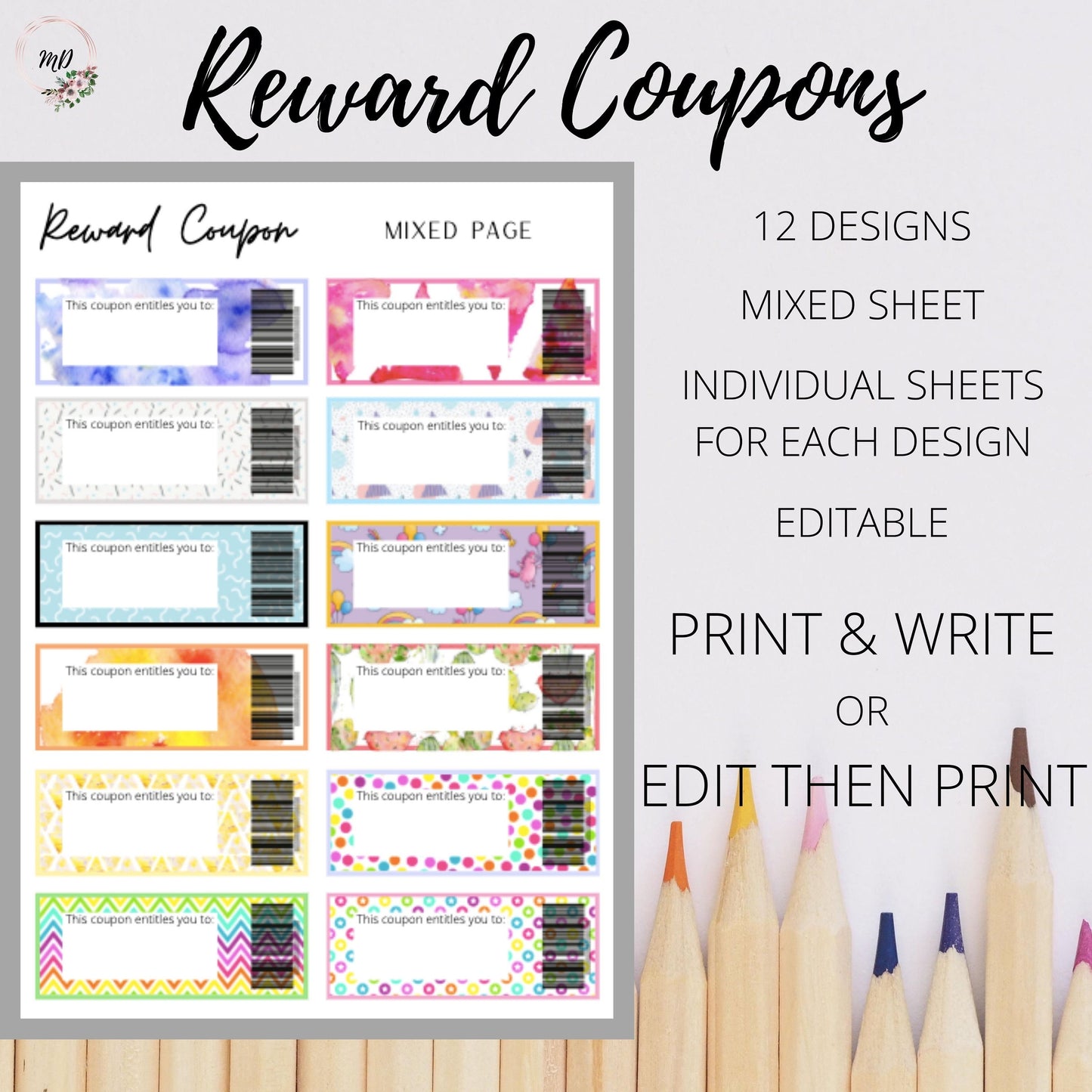 Printable digital download Student and class reward and award coupon |