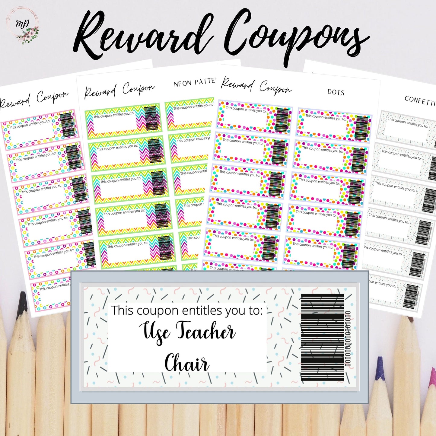 Printable digital download Student and class reward and award coupon |