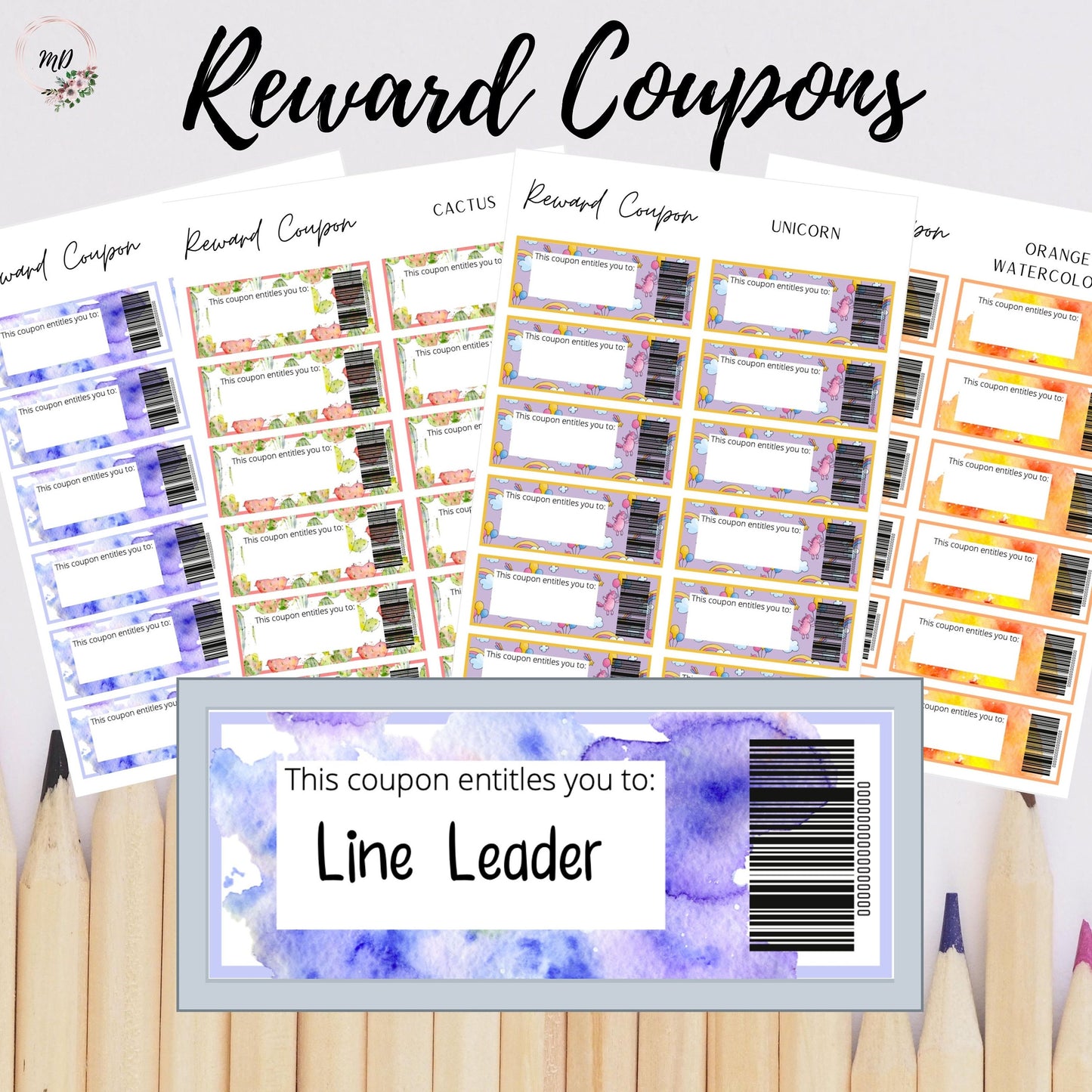 Printable digital download Student and class reward and award coupon |