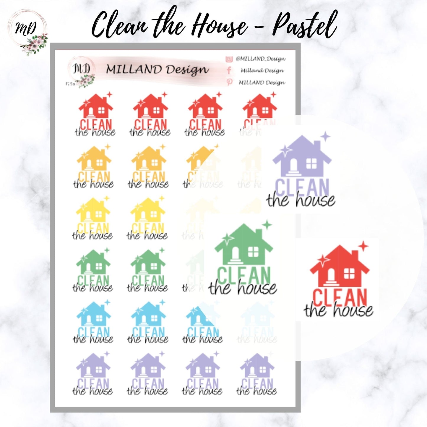 House to clean colourful functional planner sticker