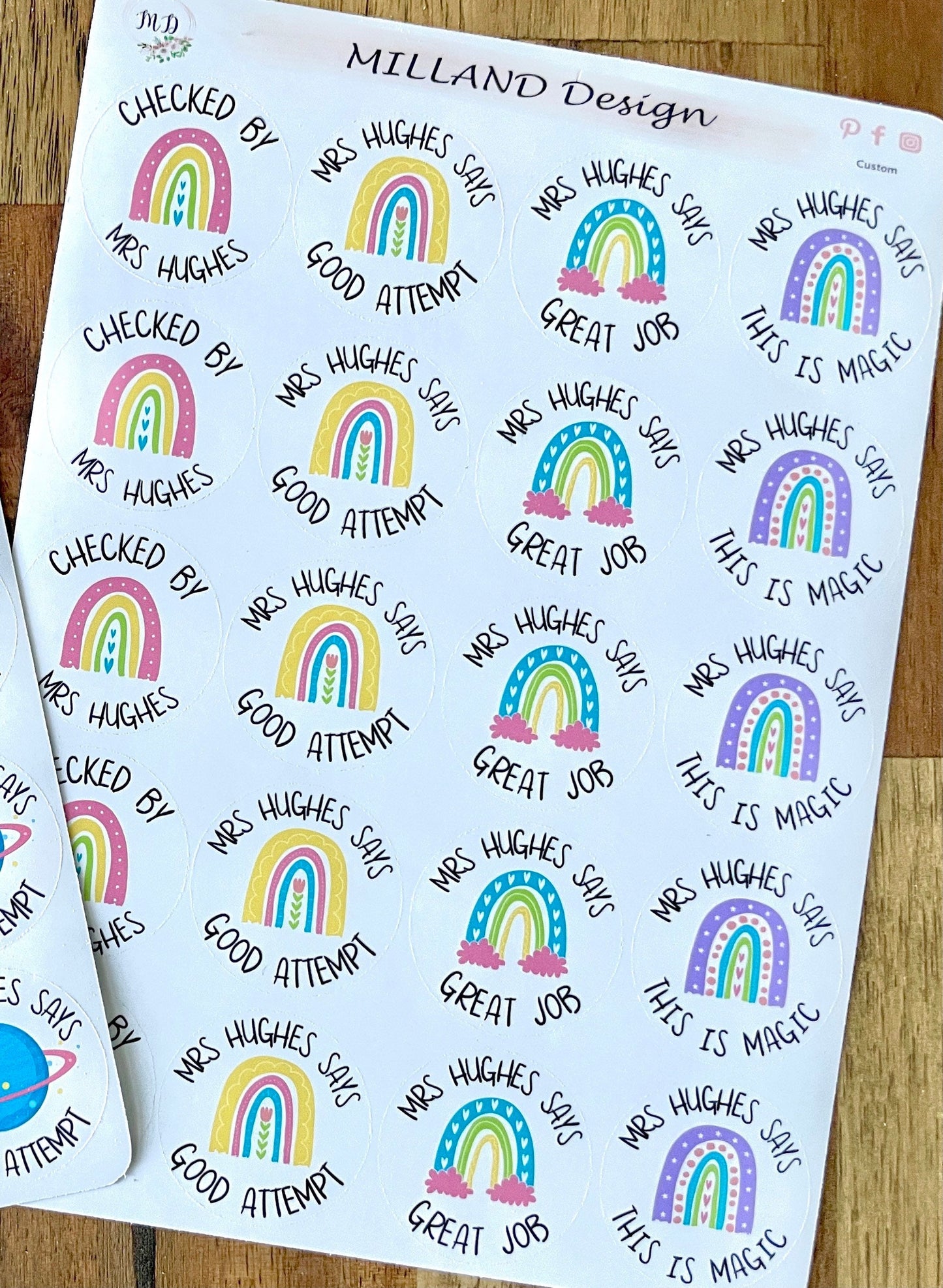 Rainbow Custom Personalised Teaching Stickers