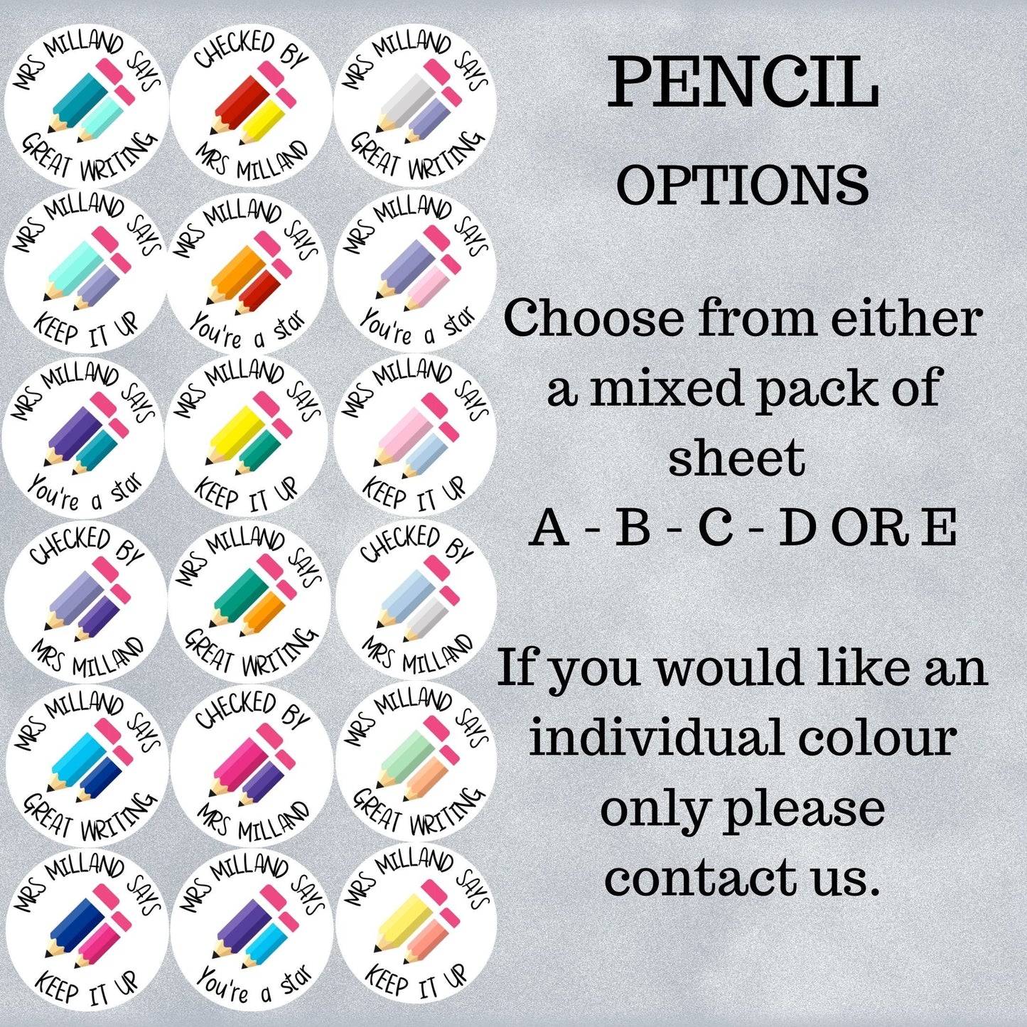 Coloured Pencil Custom Personalised Teaching Stickers