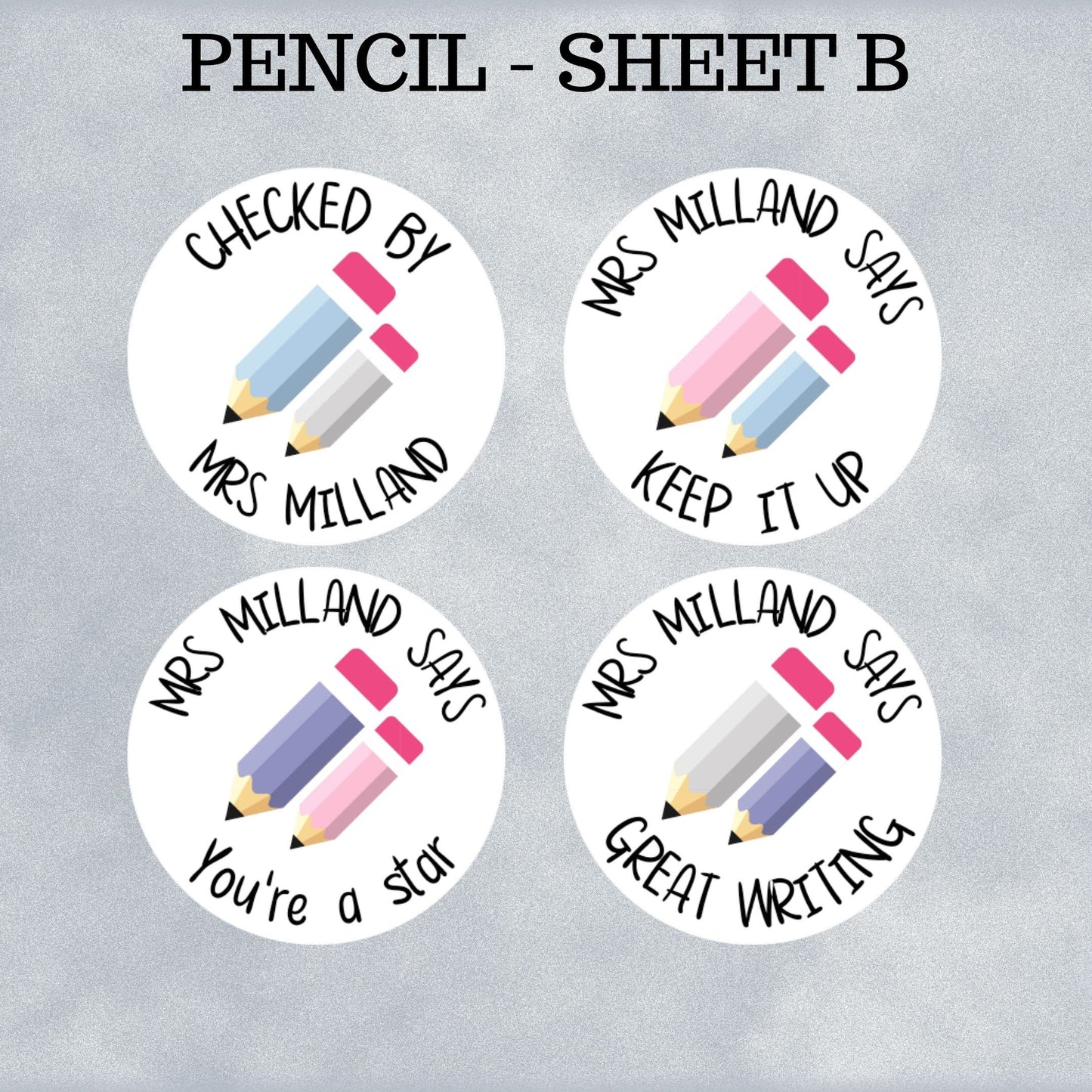 Coloured Pencil Custom Personalised Teaching Stickers