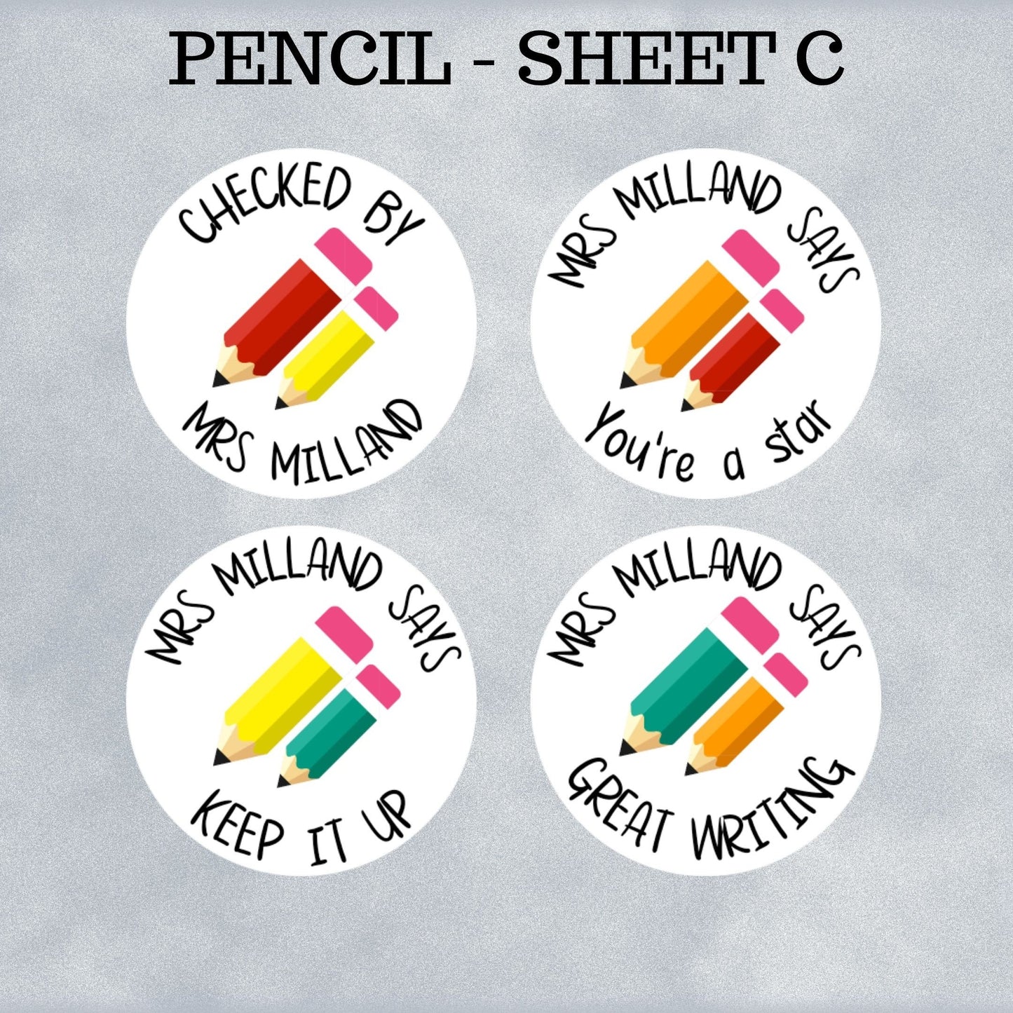 Coloured Pencil Custom Personalised Teaching Stickers