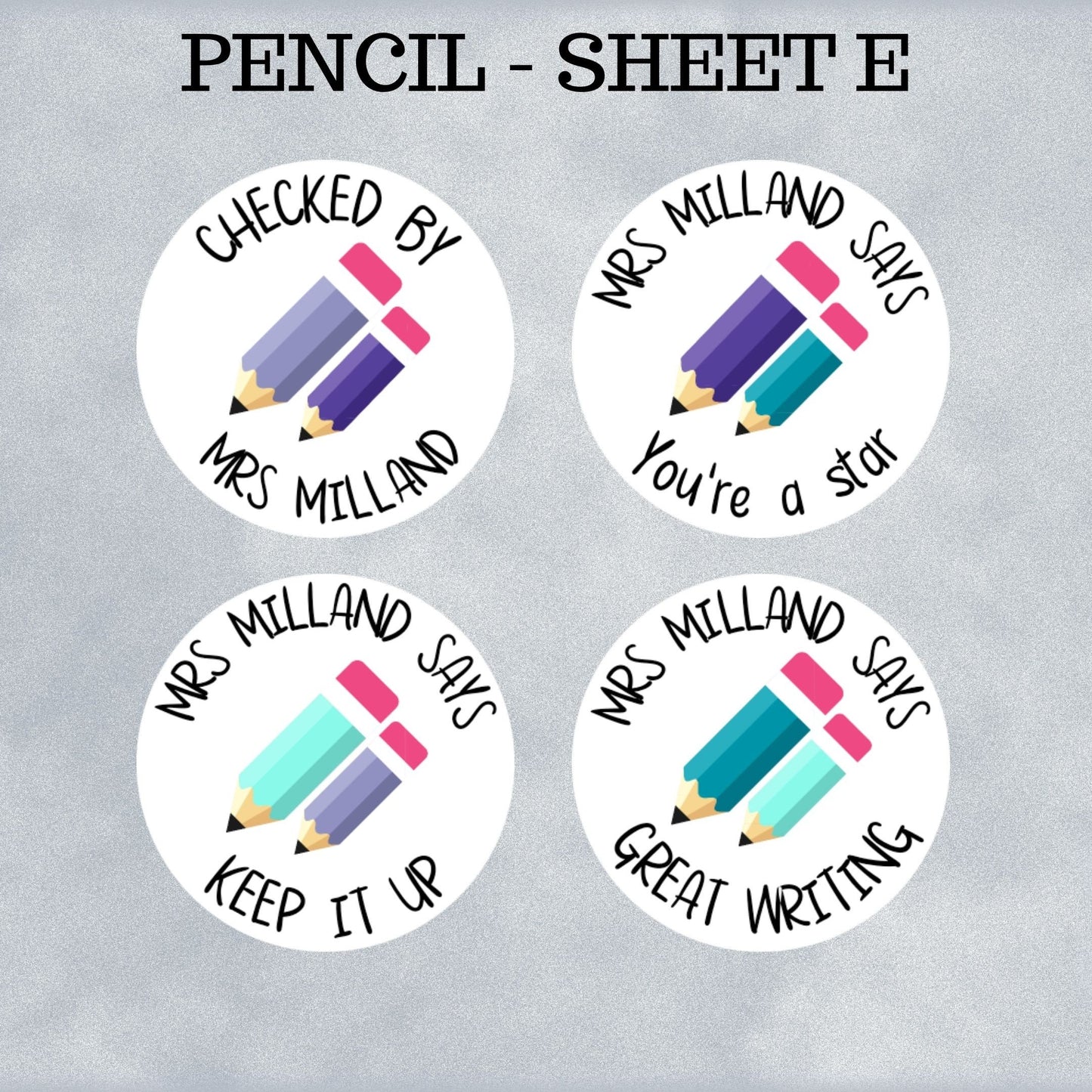 Coloured Pencil Custom Personalised Teaching Stickers