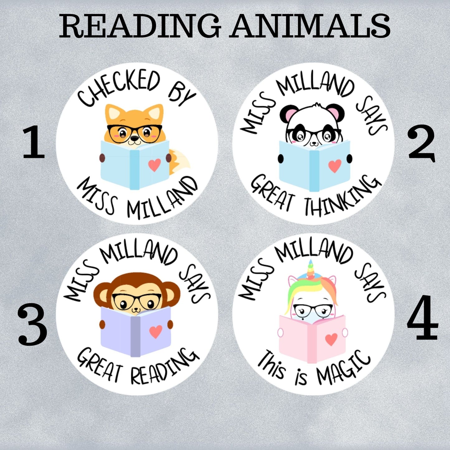 Reading Animals Custom Personalised Stickers