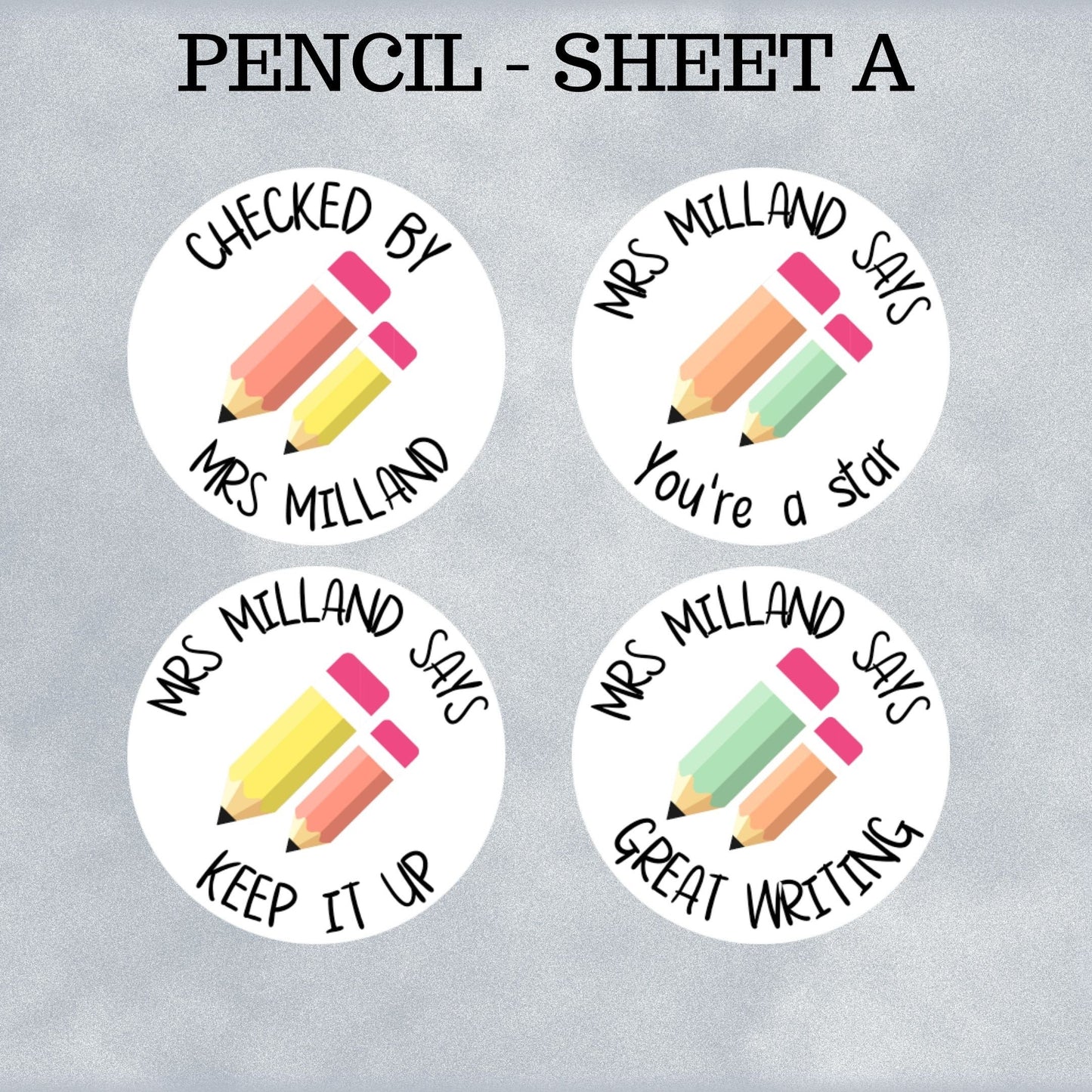 Coloured Pencil Custom Personalised Teaching Stickers