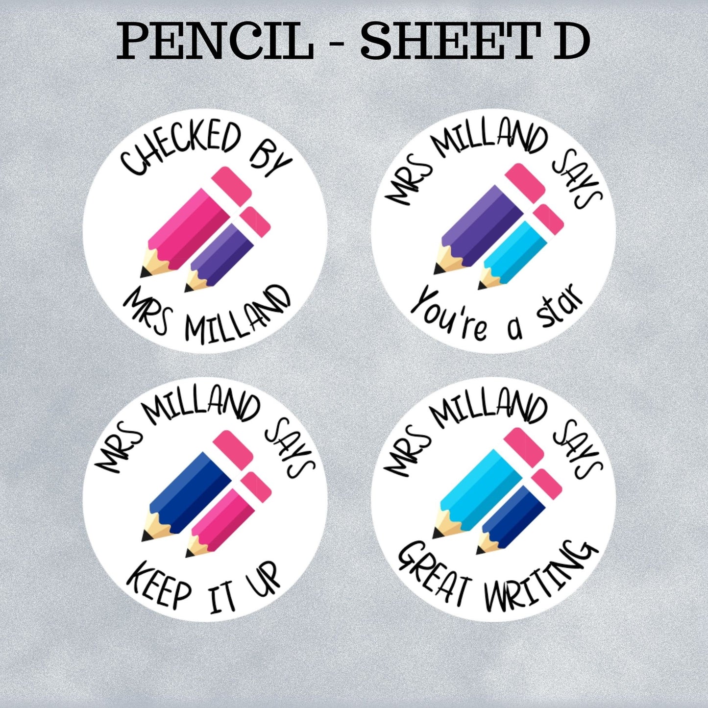 Coloured Pencil Custom Personalised Teaching Stickers