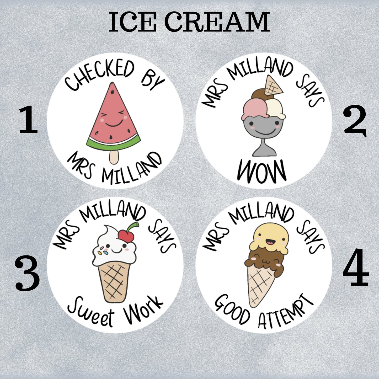 Ice Cream Custom Personalised Teaching Stickers