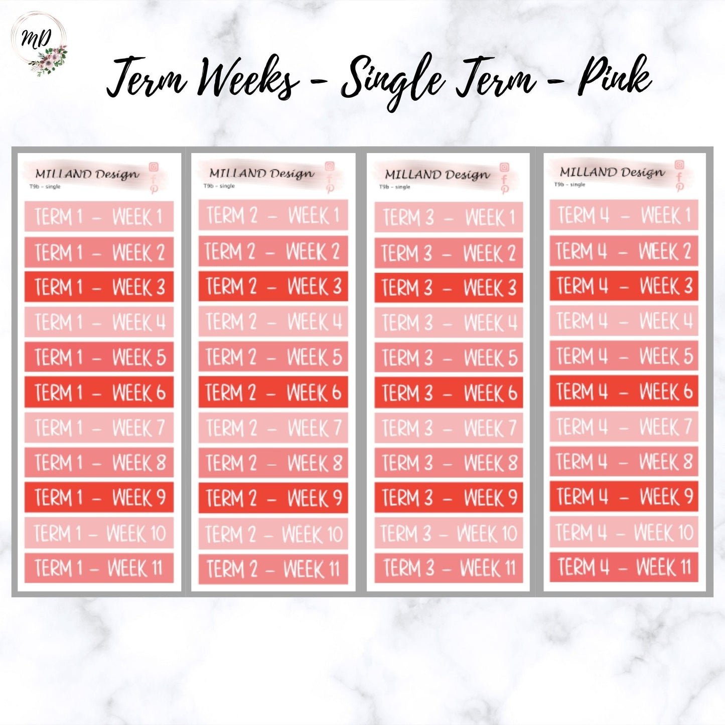 Single School Term Weeks Stickers