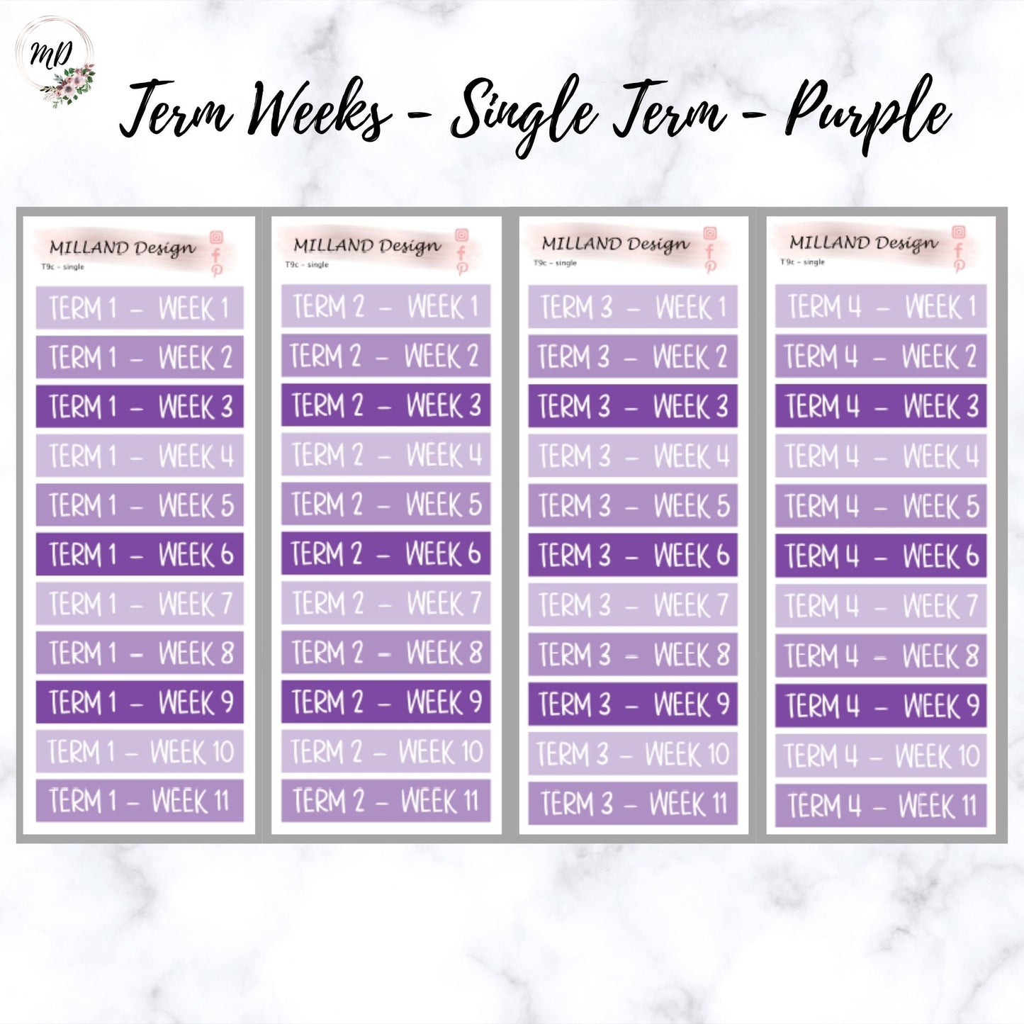 Single School Term Weeks Stickers