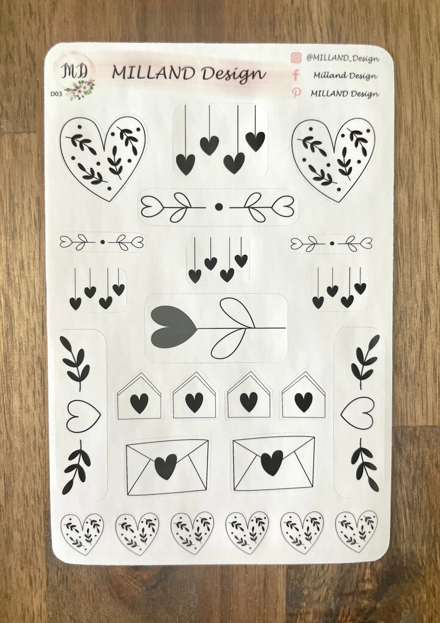 Black and White Heart Love Decorative Sticker
