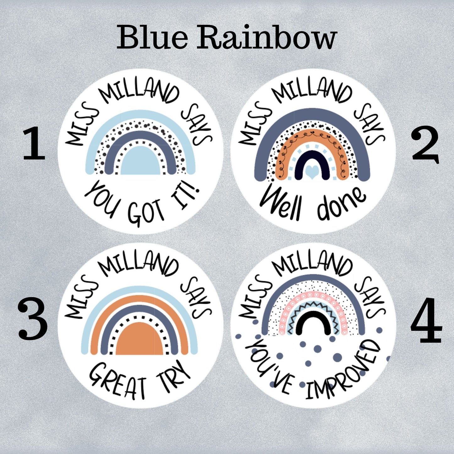 Blue Rainbow Custom Personalised Teaching Stickers