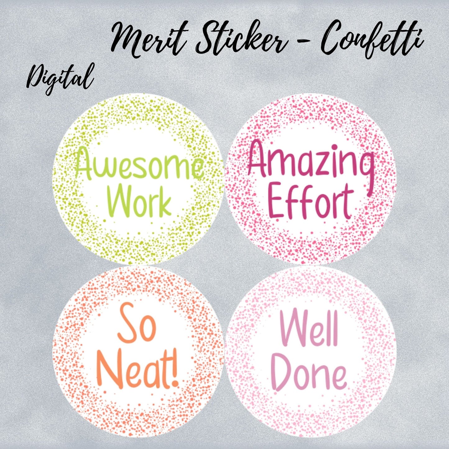 Confetti Digital Merit Stickers - Instant Download