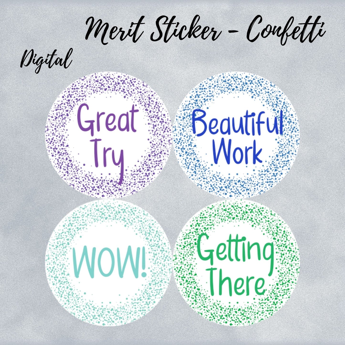 Confetti Digital Merit Stickers - Instant Download