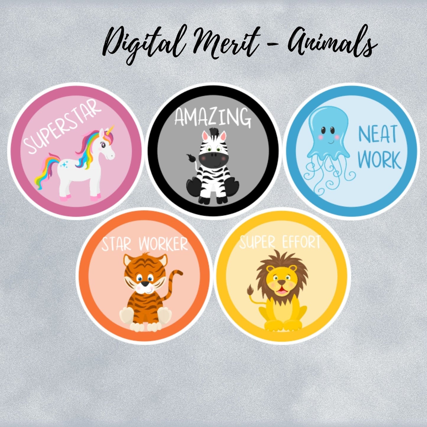 Animals Digital Merit Sticker,  Instant Digital Download