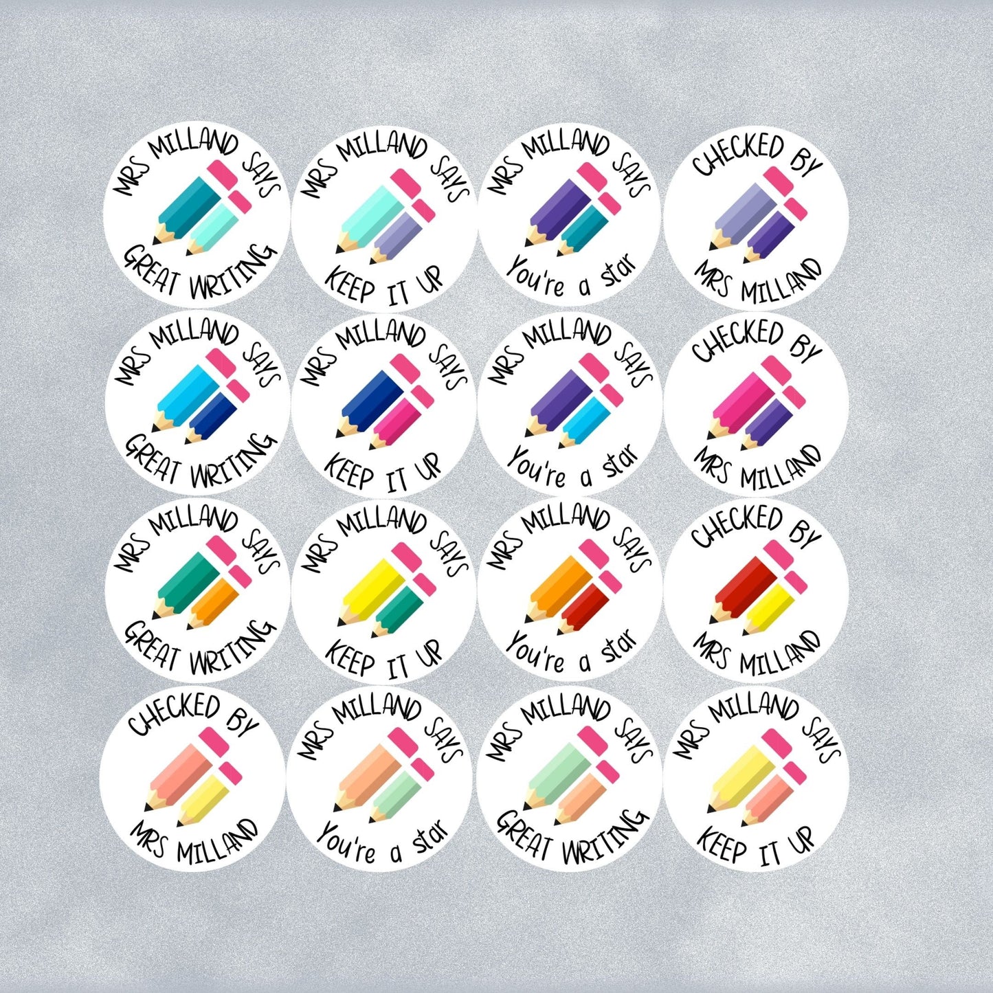 Coloured Pencil Custom Personalised Teaching Stickers