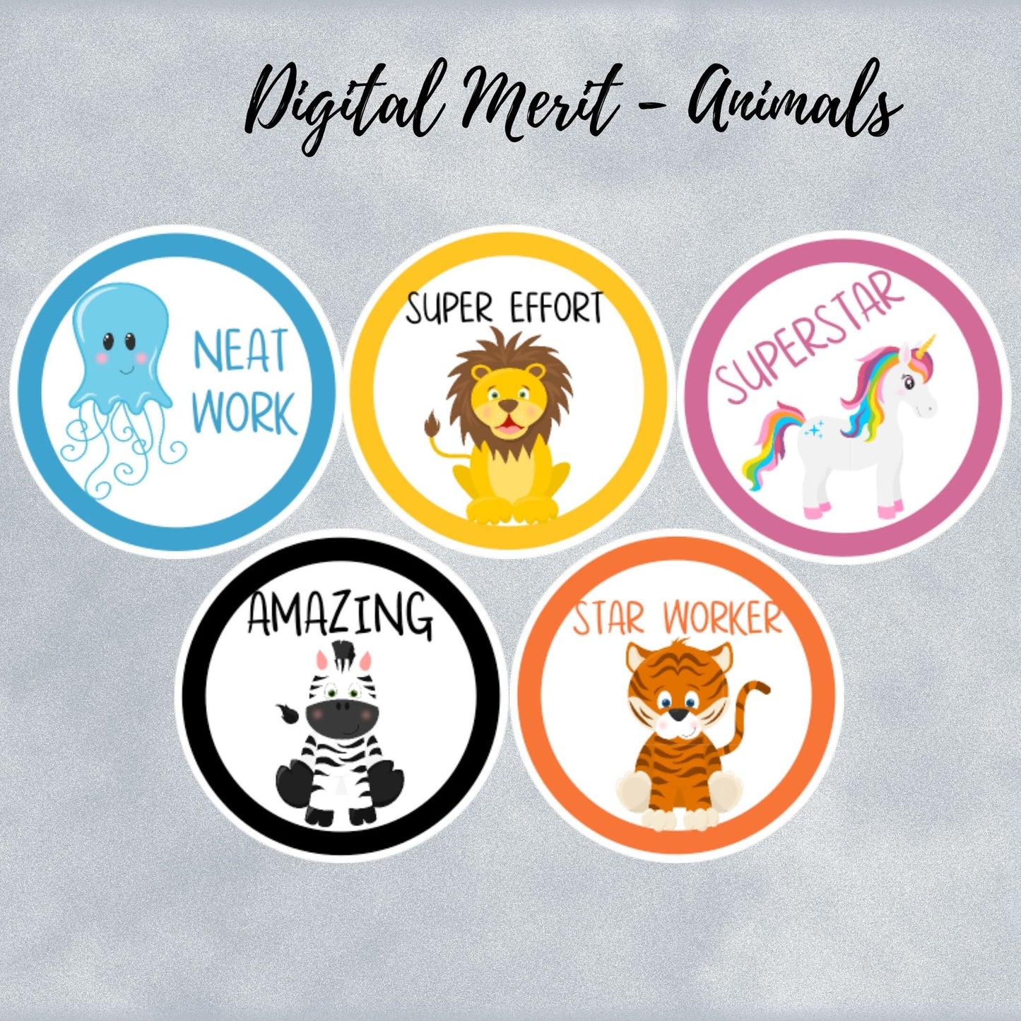 Animals Digital Merit Sticker,  Instant Digital Download