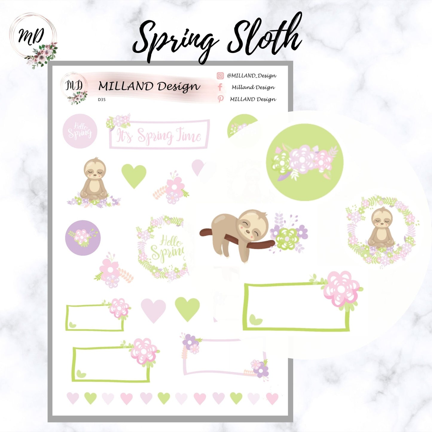 Spring & Sloth Decorative Stickers