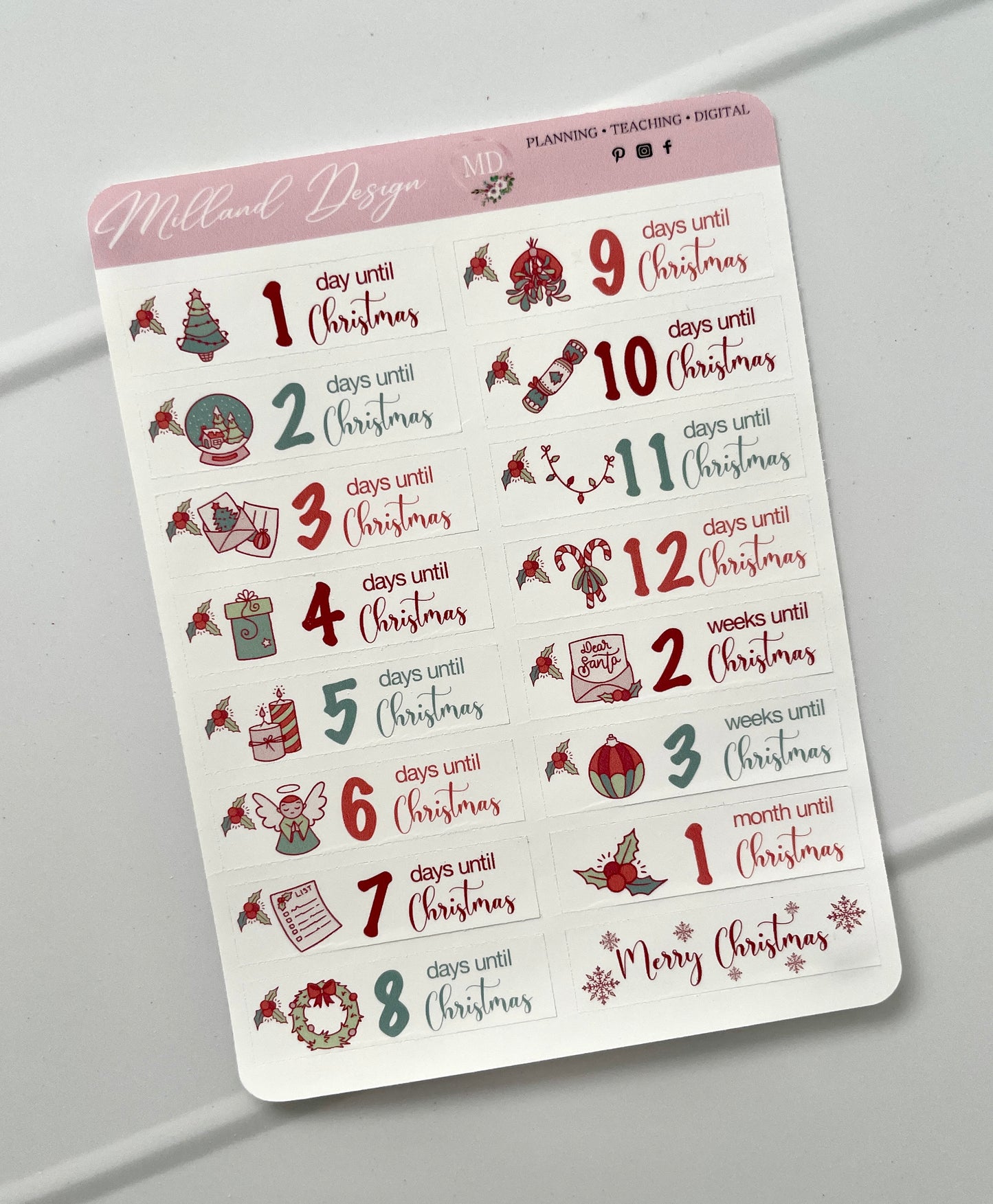 Pastel Christmas Countdown Stickers
